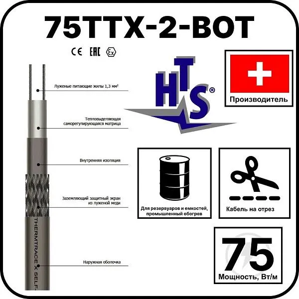 Саморегулирующийся кабель 75TTХ-2-BОТ Mos-Obogrev.ru