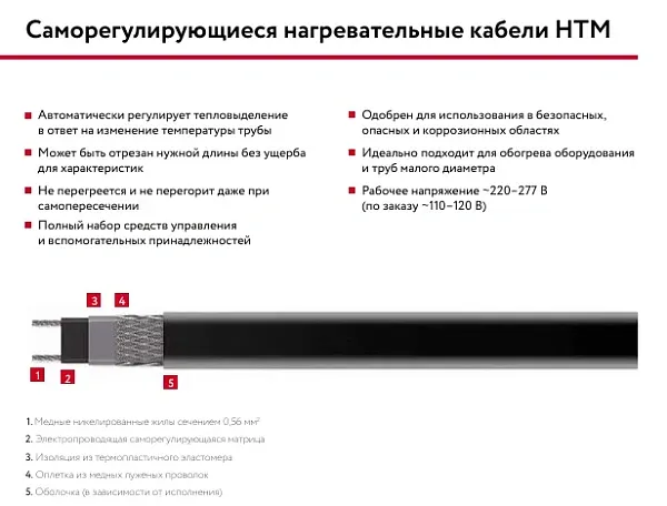 10НТМ2-ВТ саморегулирующийся нагревательный кабель Mos-Obogrev.ru